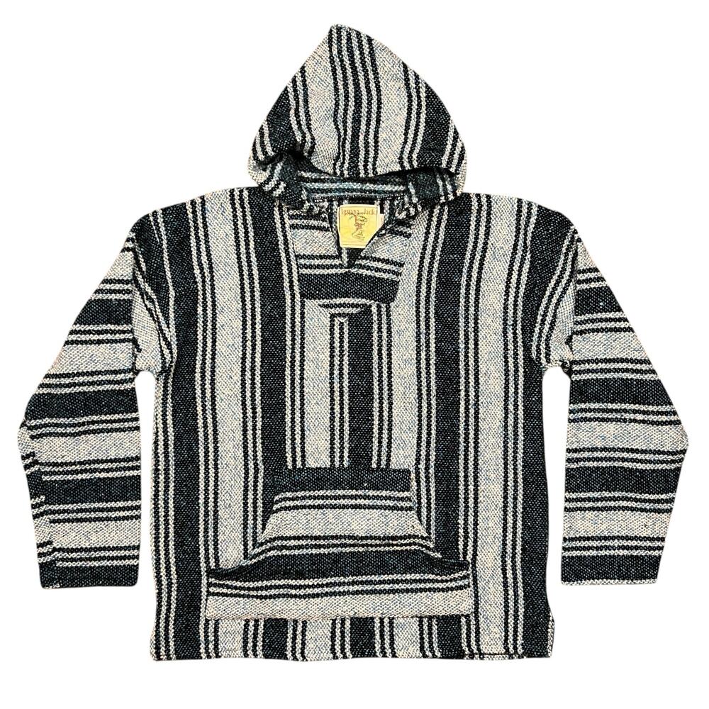 Iguana Jack Blue White Speckle Vintage Baja Blanket Pullover Hoodie Mens Size XL